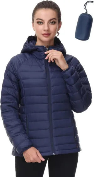 SLOW DOWN Women Lightweight Down Puffer Jacket, Women Hooded Packable Winter Jacket