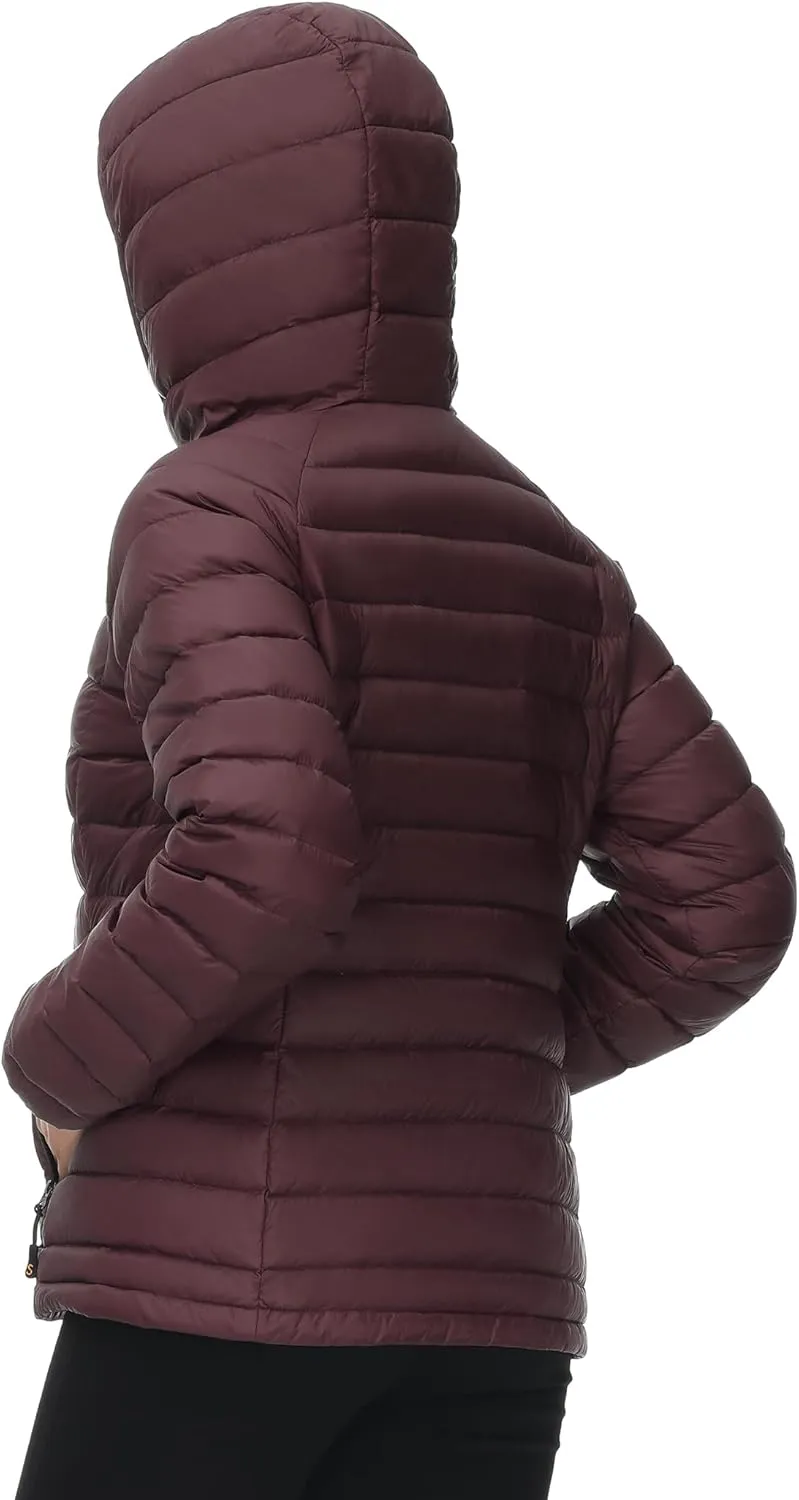 SLOW DOWN Women Lightweight Down Puffer Jacket, Women Hooded Packable Winter Jacket