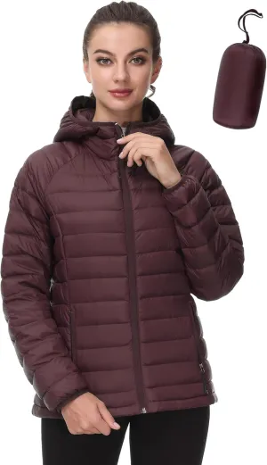 SLOW DOWN Women Lightweight Down Puffer Jacket, Women Hooded Packable Winter Jacket