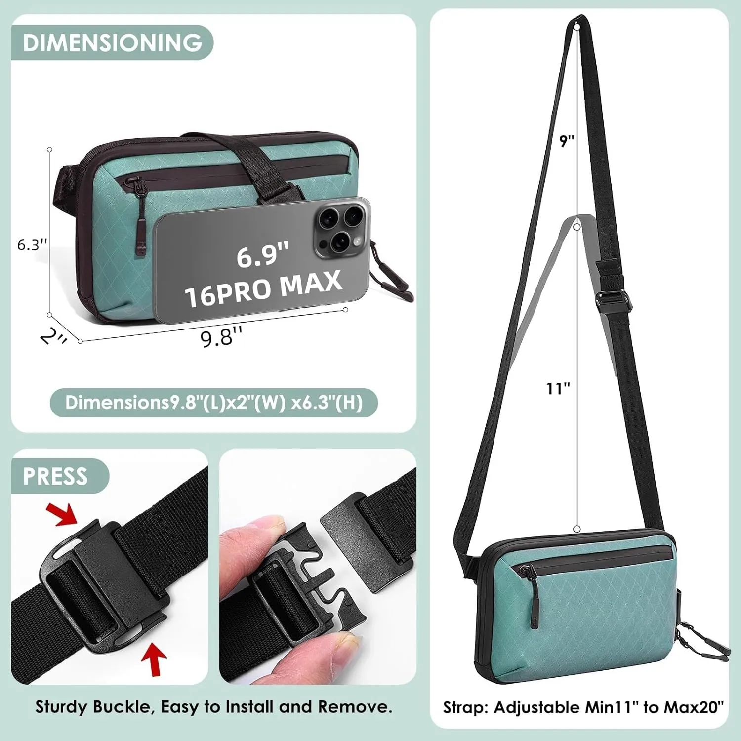 Small Crossbody Bag for Women, Vegan Waterproof Shoulder Purse with Nylon Diamond Quilted Fabric, Polyester 900D Backing