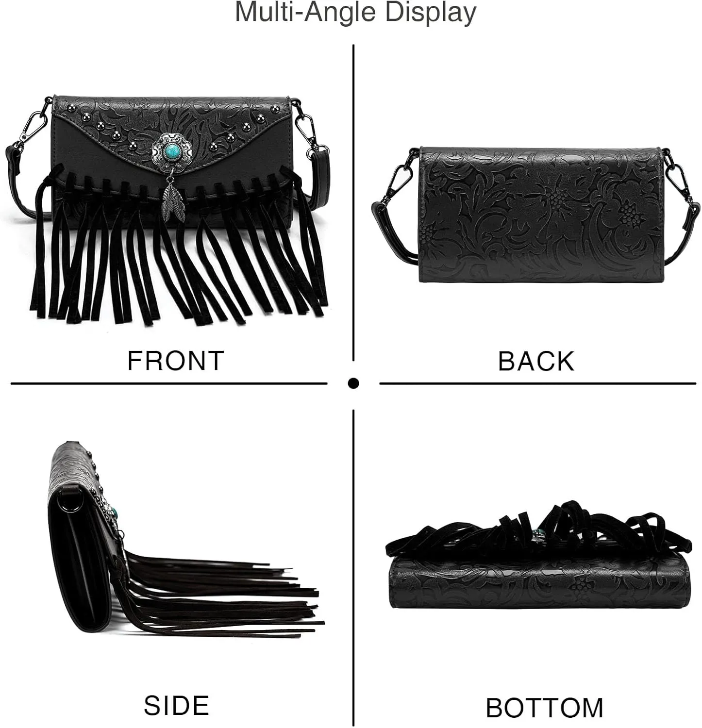 Small Crossbody Bags for Women Crossbody Handbag Fringe Purse Tassel Shoulder Bag Turquoise Concho Wallet