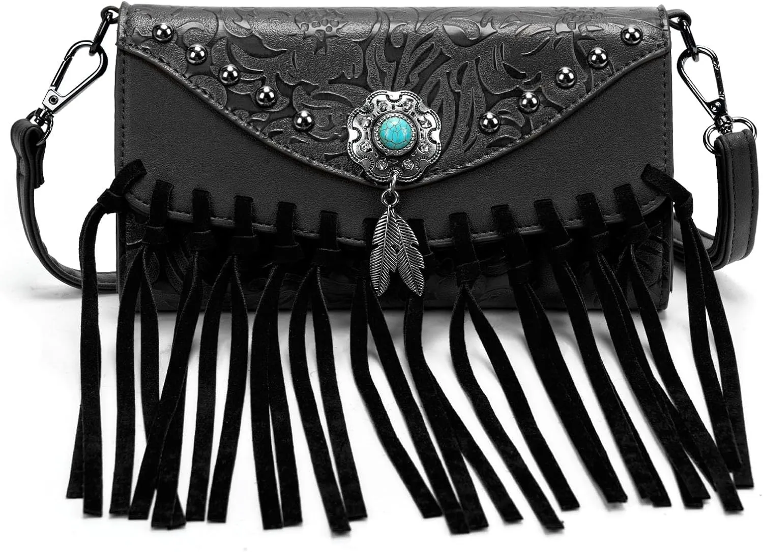 Small Crossbody Bags for Women Crossbody Handbag Fringe Purse Tassel Shoulder Bag Turquoise Concho Wallet
