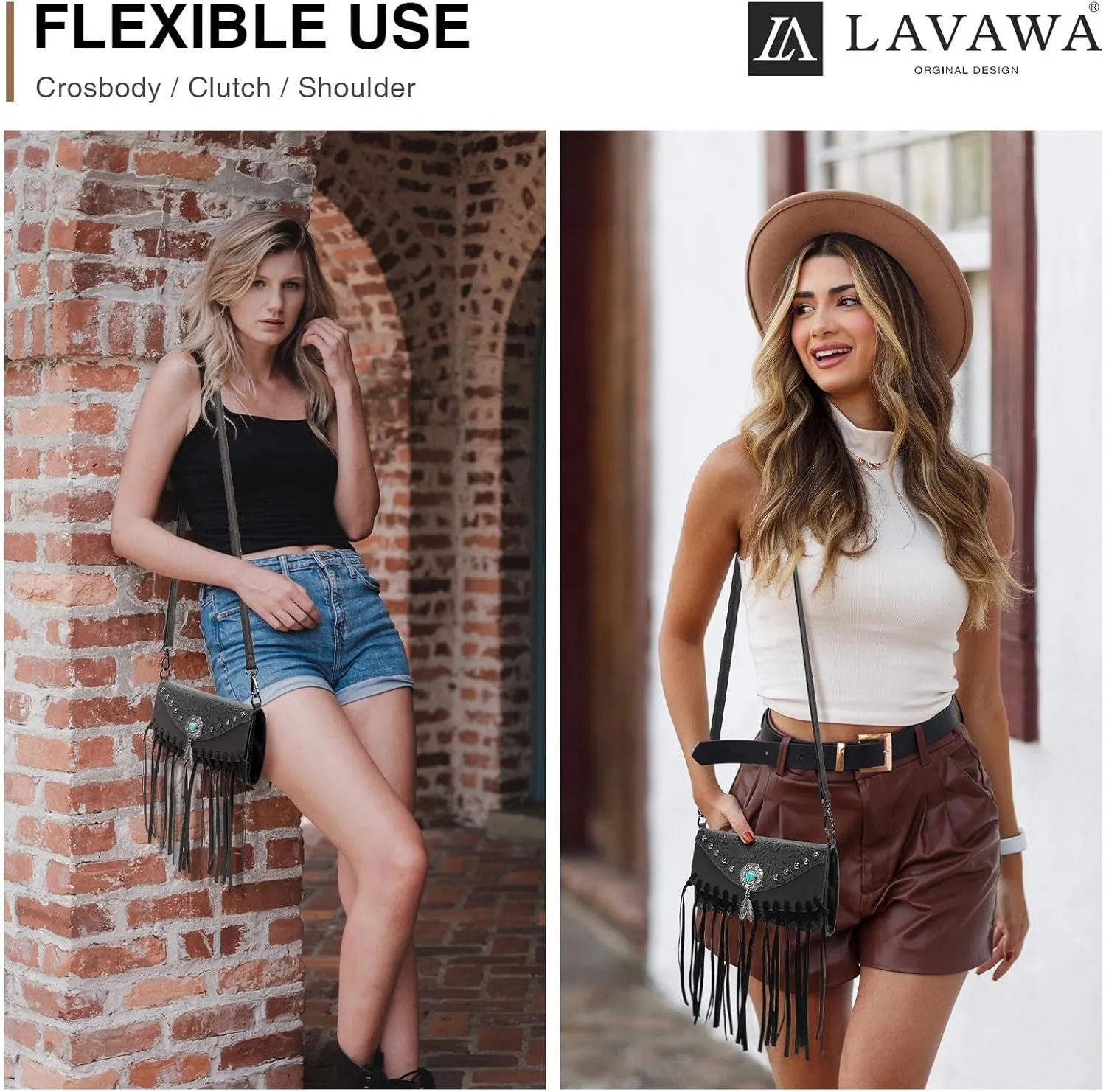 Small Crossbody Bags for Women Crossbody Handbag Fringe Purse Tassel Shoulder Bag Turquoise Concho Wallet