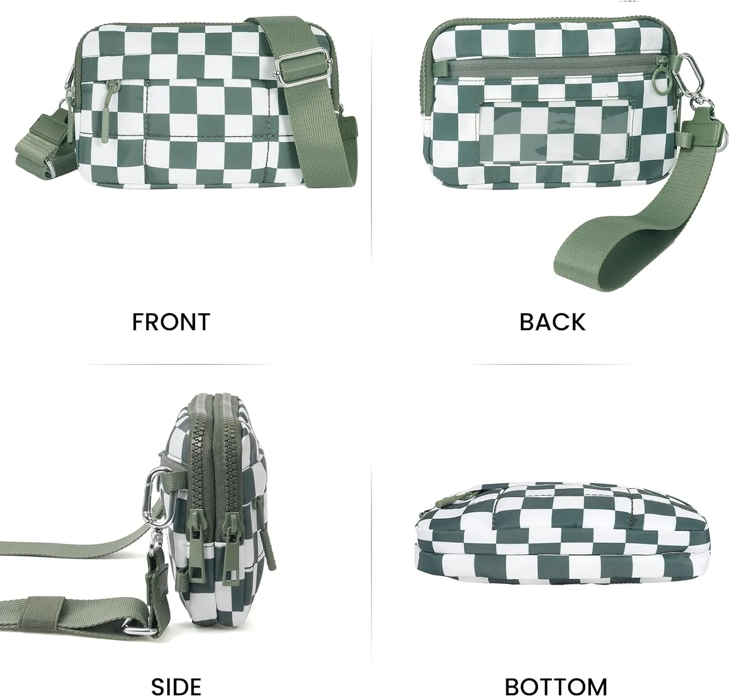 Small Crossbody Bags for Women Nylon Quilted Wristlet RFID Wallets with 4 Zipper Carry All Purse Credit Card Holder