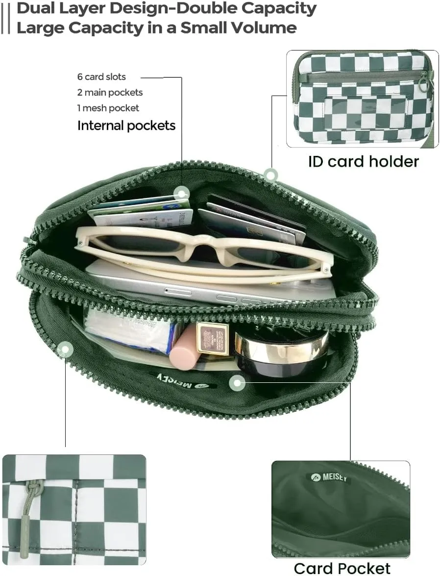 Small Crossbody Bags for Women Nylon Quilted Wristlet RFID Wallets with 4 Zipper Carry All Purse Credit Card Holder