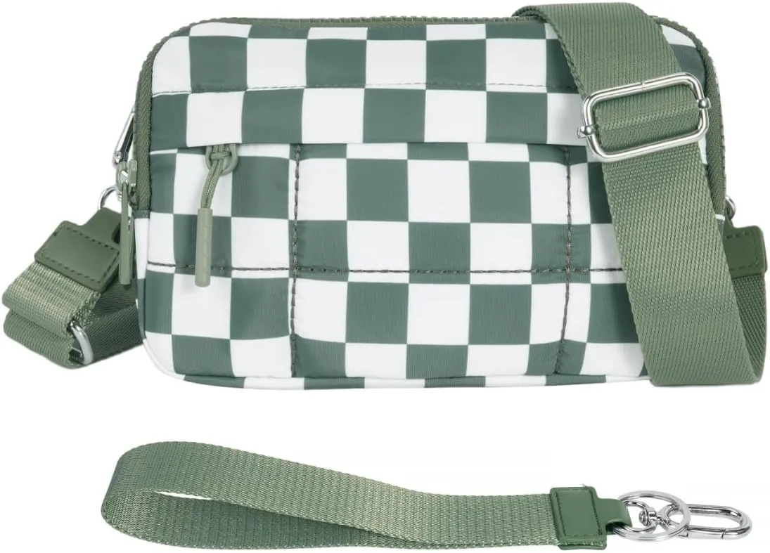 Small Crossbody Bags for Women Nylon Quilted Wristlet RFID Wallets with 4 Zipper Carry All Purse Credit Card Holder