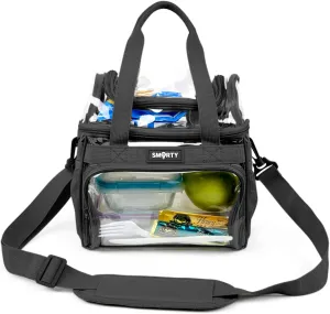 Small Heavy Duty Clear Lunch Tote Stadium Bag Approved Durable Crossbody Makeup Cosmetic Box Football Basketball Baseball Games Concerts Men Women School Work (Bold Black, 10 x 9.5 x 6)