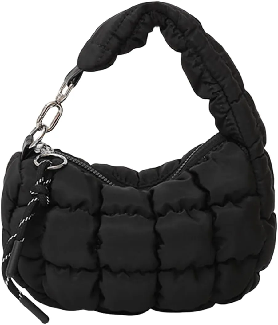Small Puffer Purse, Mini Puffer Bag Wristlet Purses for Women Office Shopping, Lightweight Nylon Quilted Bag Gift