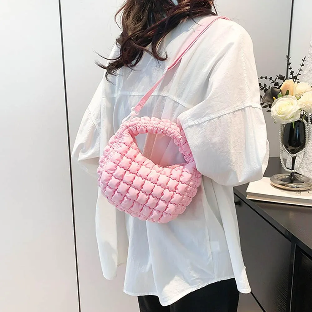 Small Quilted Bubble Bag Lightweight Puffer Handbag Soft Down Cotton Padded Shoulder Crossbody Bag