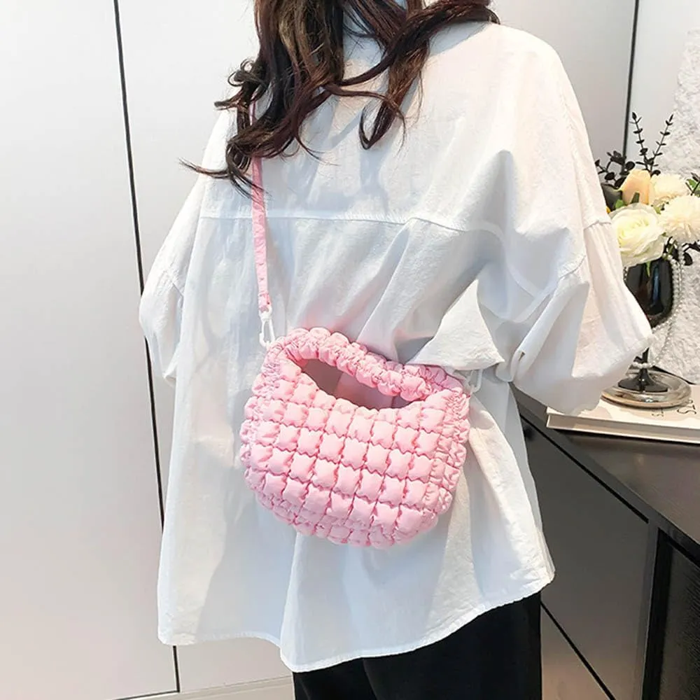 Small Quilted Bubble Bag Lightweight Puffer Handbag Soft Down Cotton Padded Shoulder Crossbody Bag
