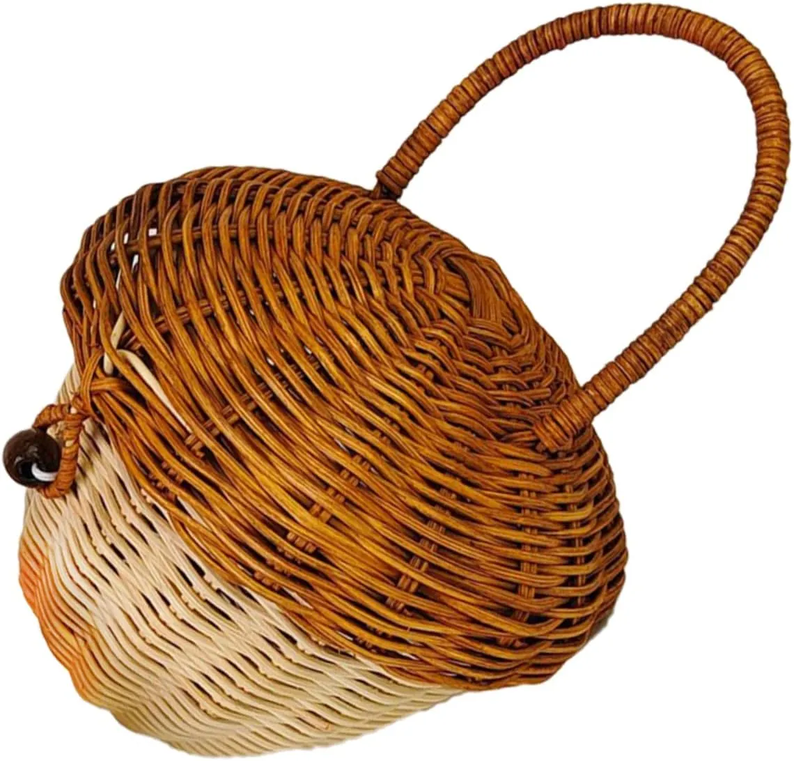Small Woven Basket Handle Rattan Storage Rattan Acorn Bag Wicker Storage Basket Flower Gathering