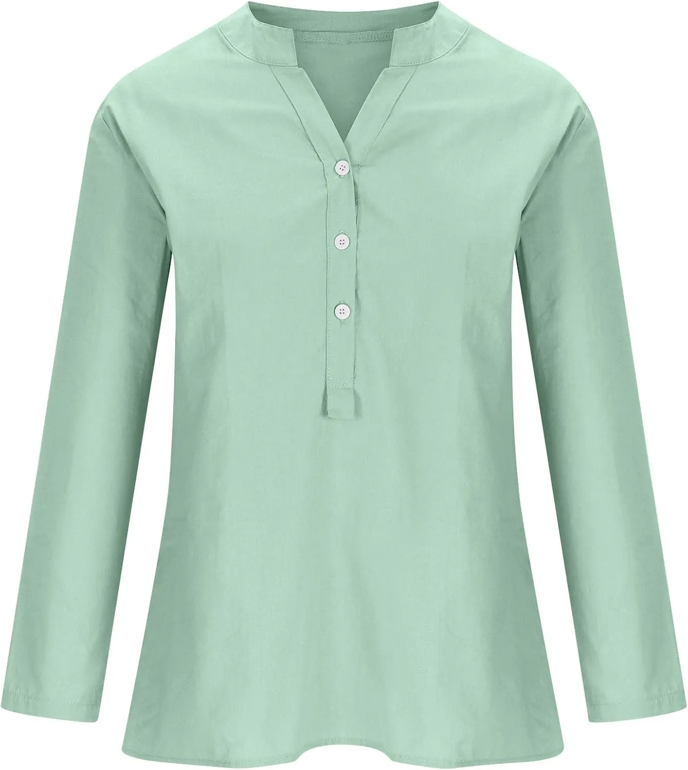 SMIDOW Linen Tops for Women Summer Plus Size Button Down Cotton Linen Shirts Long Sleeve v Neck Loose Comfy Blouse 2023