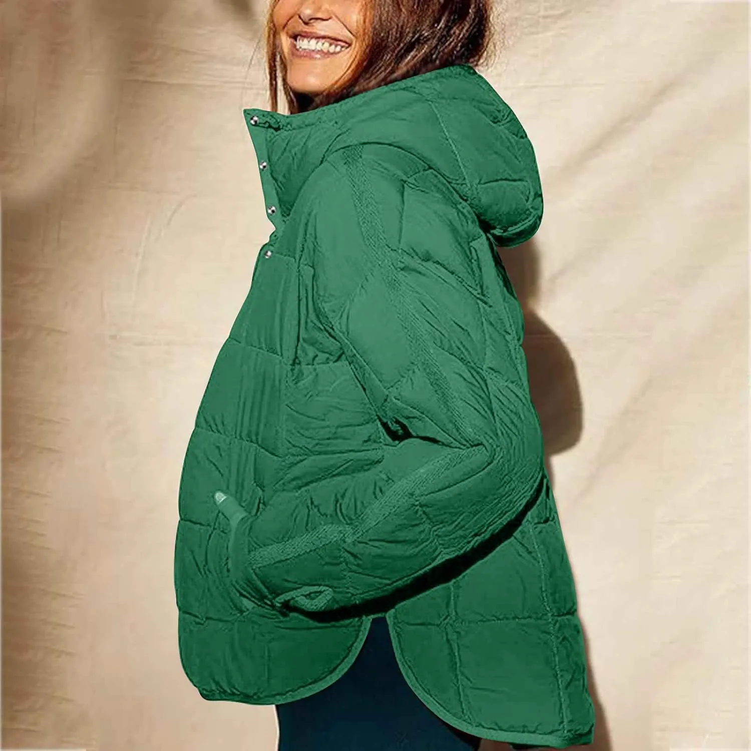 SMIDOW Womens Oversized Puffer Jacket Quilted Dolman Hoodies Lightweight Button Down Hooded Pullover Fall Winter Warm Clothes