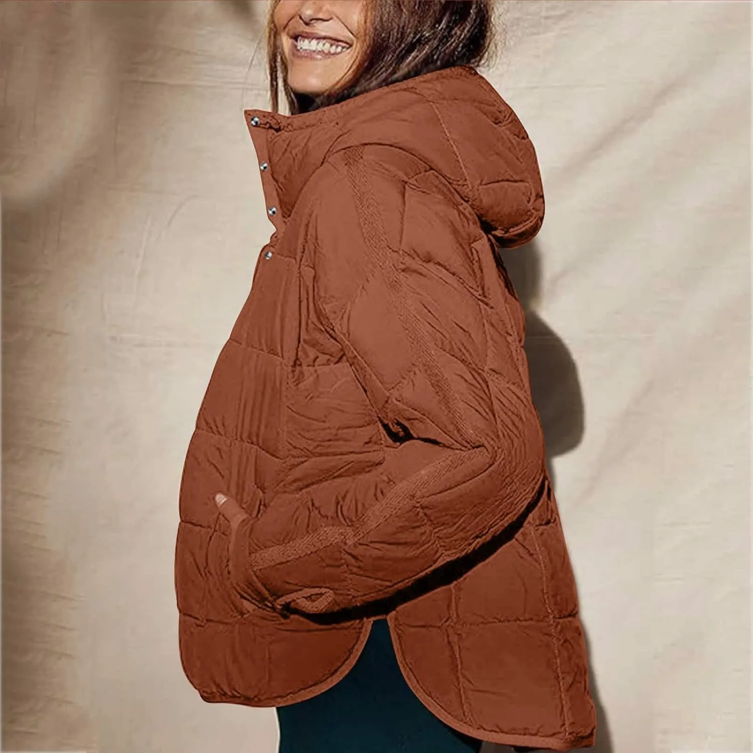 SMIDOW Womens Oversized Puffer Jacket Quilted Dolman Hoodies Lightweight Button Down Hooded Pullover Fall Winter Warm Clothes