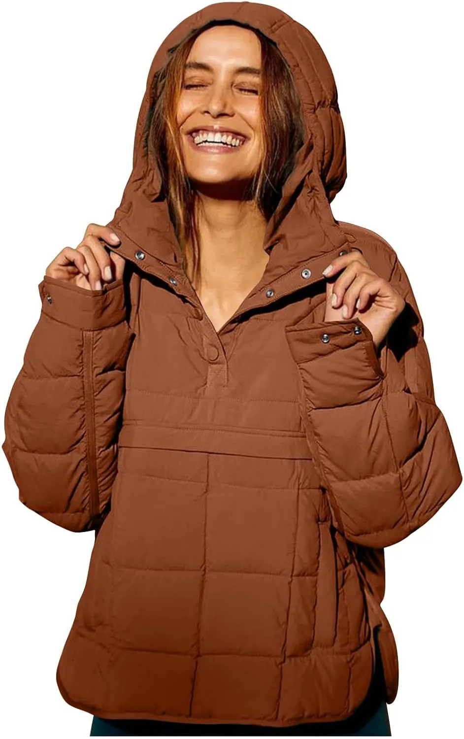 SMIDOW Womens Oversized Puffer Jacket Quilted Dolman Hoodies Lightweight Button Down Hooded Pullover Fall Winter Warm Clothes