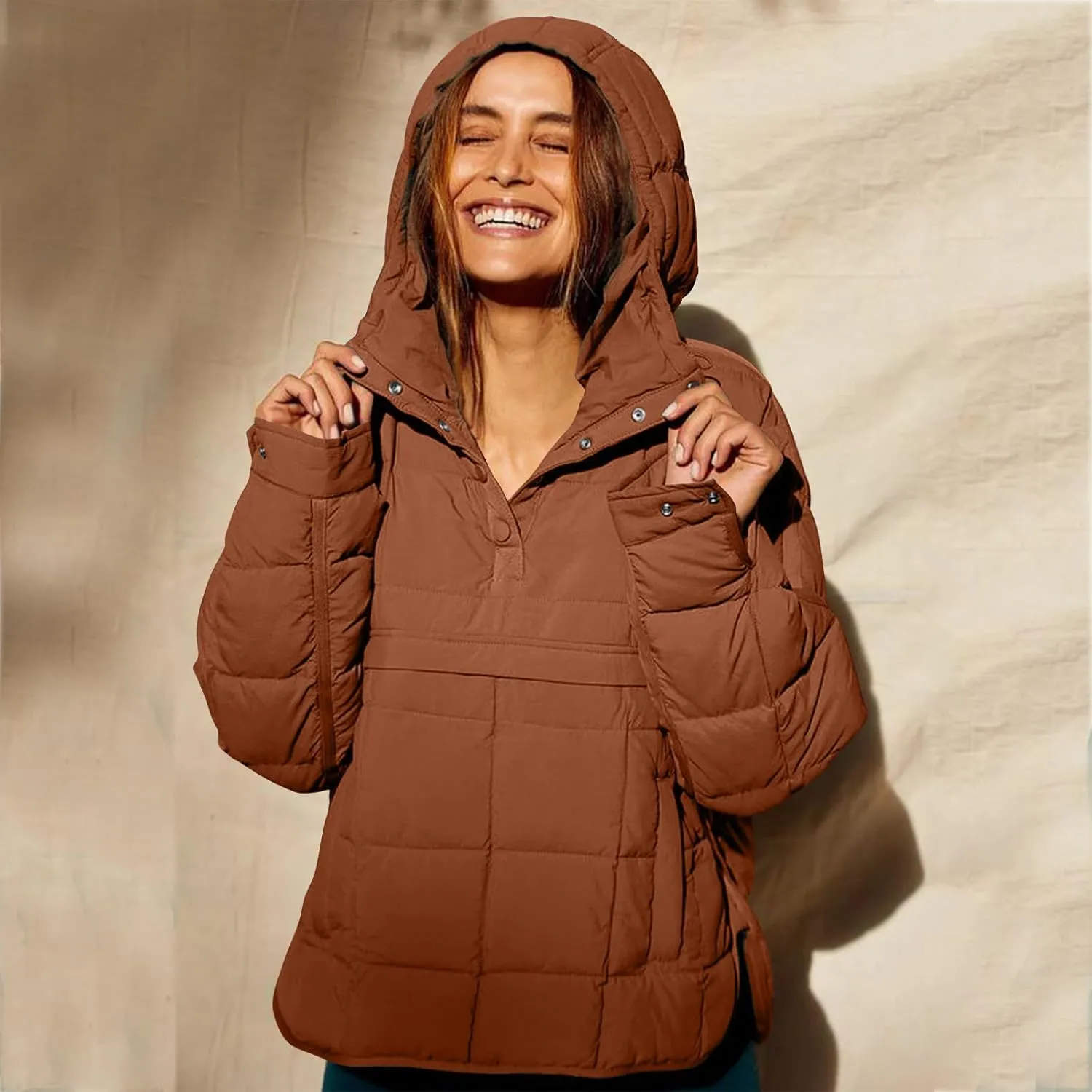 SMIDOW Womens Oversized Puffer Jacket Quilted Dolman Hoodies Lightweight Button Down Hooded Pullover Fall Winter Warm Clothes