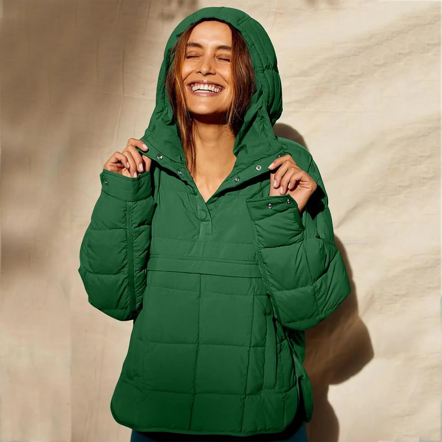 SMIDOW Womens Oversized Puffer Jacket Quilted Dolman Hoodies Lightweight Button Down Hooded Pullover Fall Winter Warm Clothes