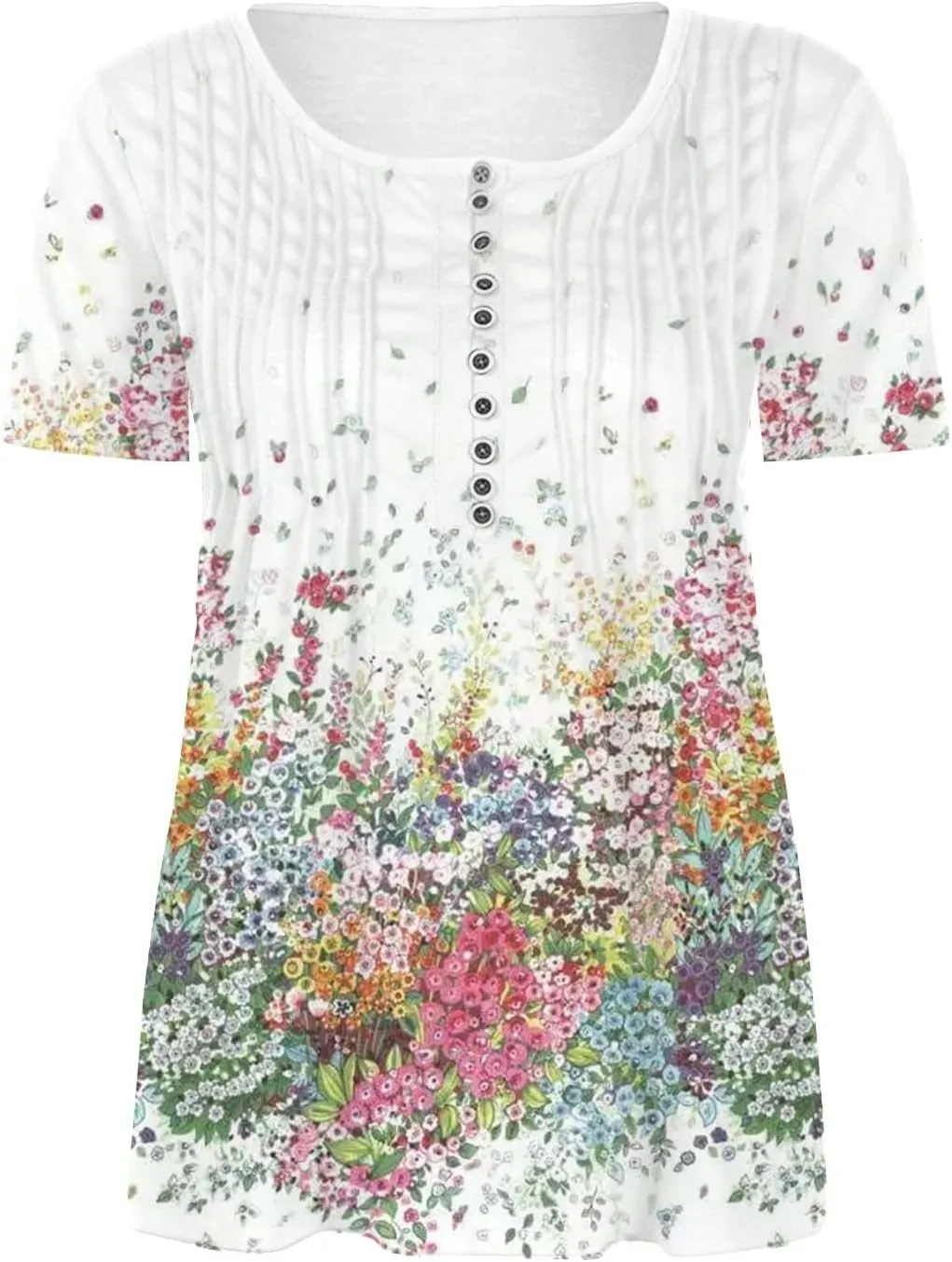 SMIDOW Womens Tunic Tops Trendy Vintage Boho Shirts Short Sleeve Notch v Neck t-Shirt 2023 Casual Summer Blouse Empire Waist