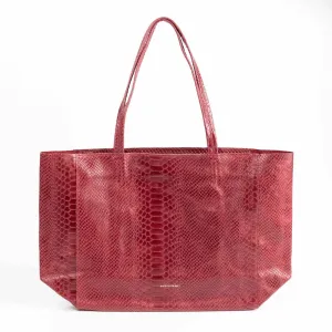 SNAKE PRINT LEATHER TOTE - ROUGE