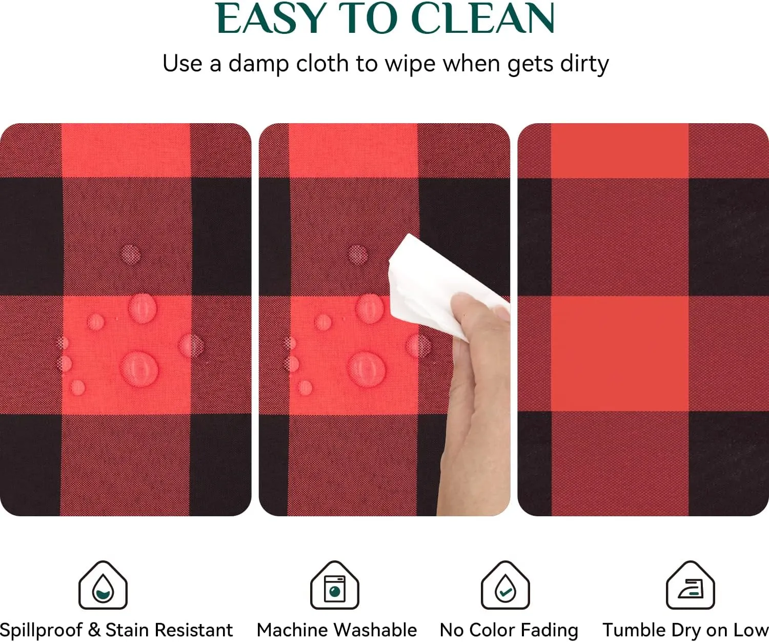 Softalker Christmas Gingham Checkered Rectangle Tablecloth - Buffalo Plaid Farmhouse Table Cloth Waterproof Stain Resistant Table Cover for Kitchen/Party/Holiday - Black and Red, 60 x 84 Inch