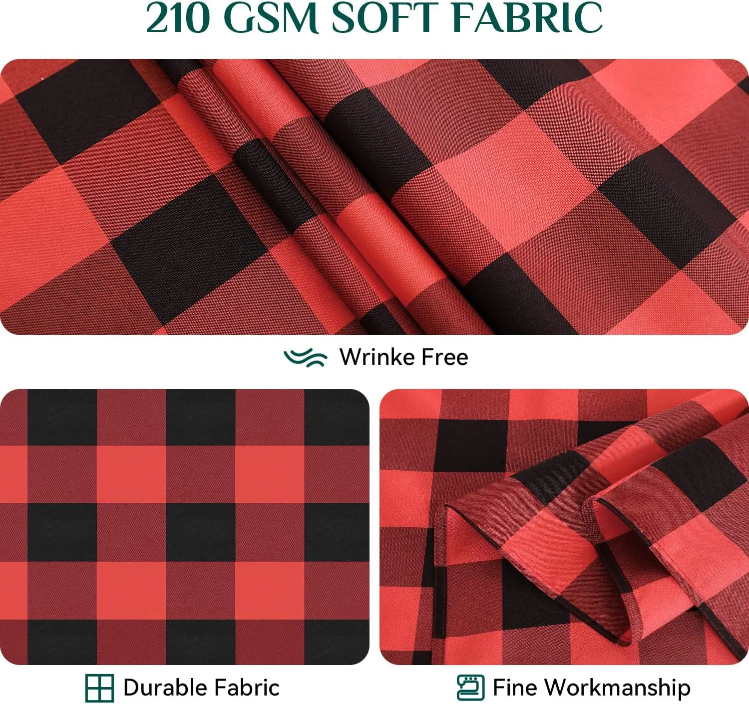 Softalker Christmas Gingham Checkered Rectangle Tablecloth - Buffalo Plaid Farmhouse Table Cloth Waterproof Stain Resistant Table Cover for Kitchen/Party/Holiday - Black and Red, 60 x 84 Inch