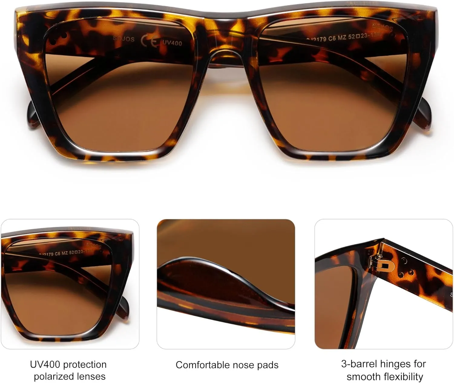 SOJOS Fashion Oversized Square Cat Eye Polarized Sunglasses for Women Trendy Cateye Style Womens Sunglasses SJ2179
