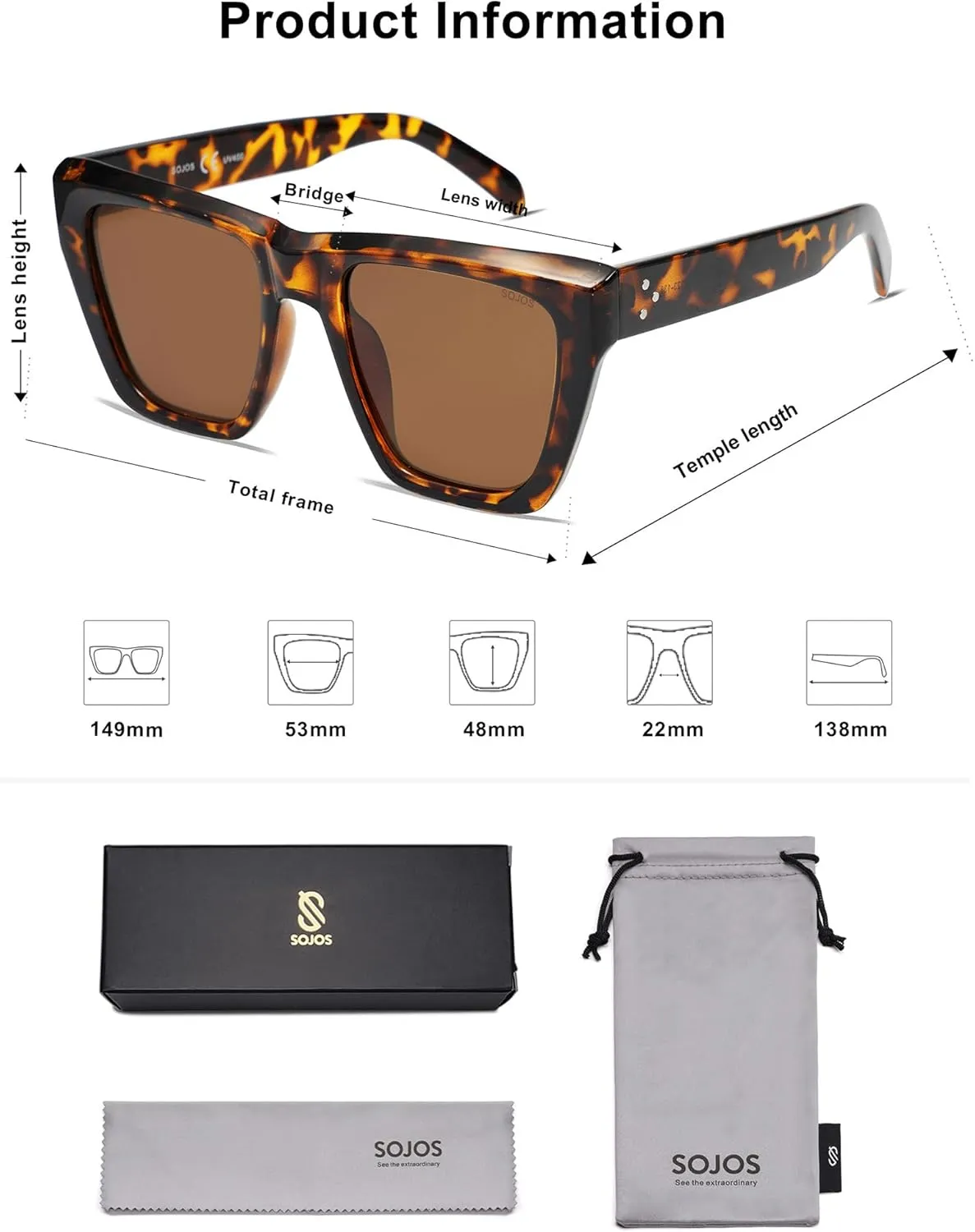 SOJOS Fashion Oversized Square Cat Eye Polarized Sunglasses for Women Trendy Cateye Style Womens Sunglasses SJ2179