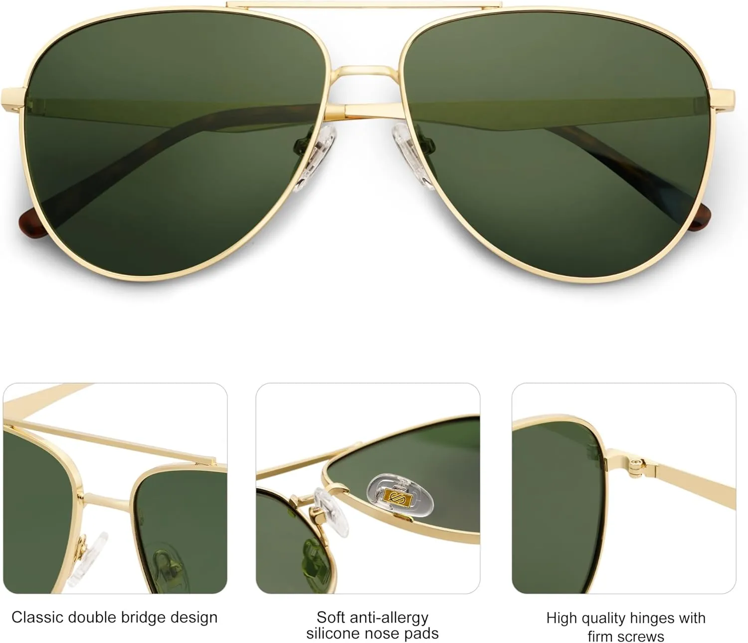 SOJOS Retro Oversized Aviator Polarized Sunglasses for Women Men Classic Large Metal Sun Glasses SJ1207A