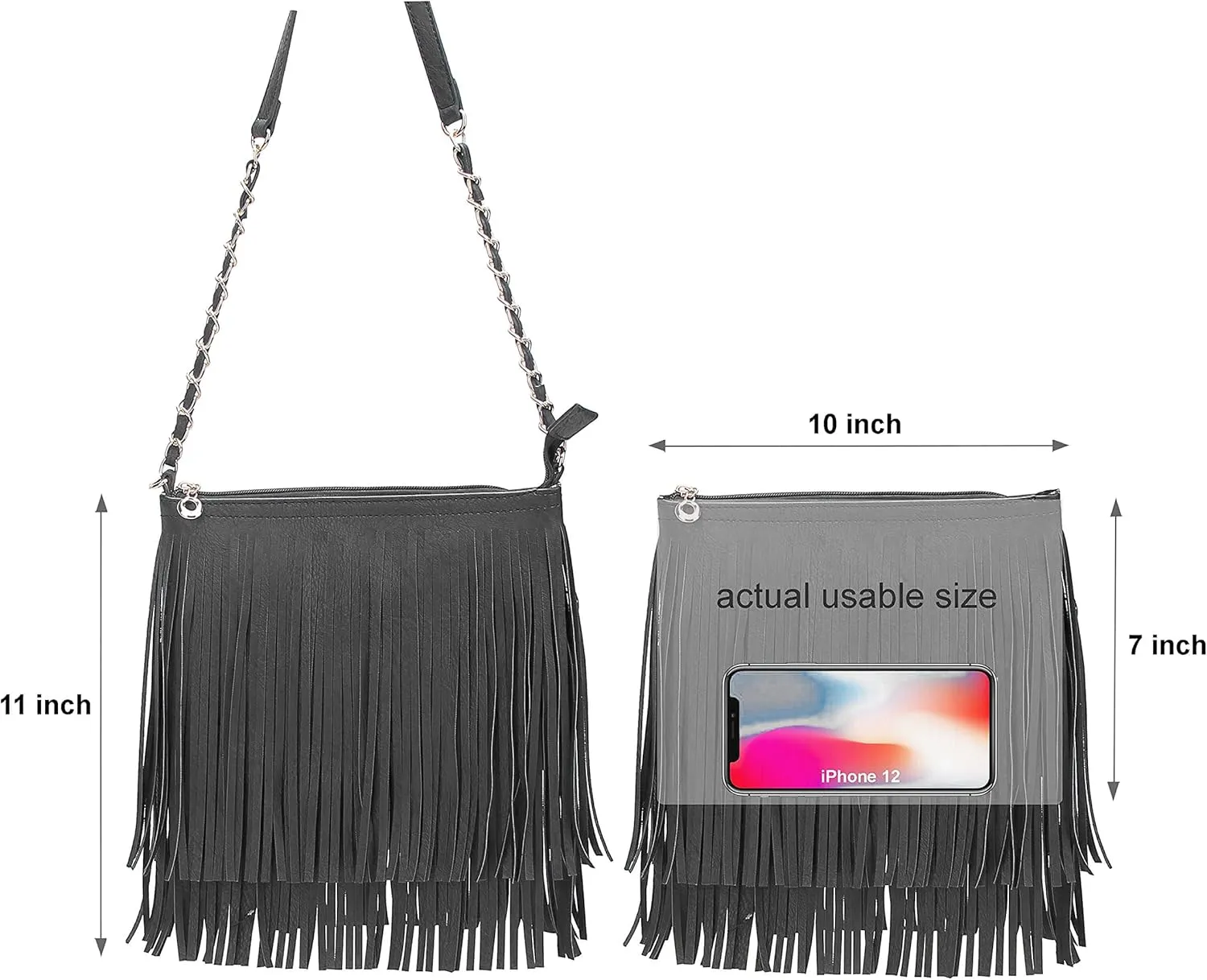 Solene Fringe Crossbody Shoulder Bag with Strap, Tassel Messenger bag, Country Style Western Fringe Purse for Women