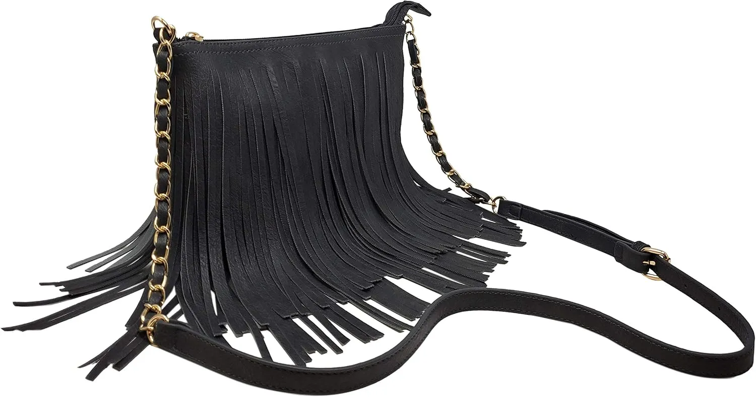 Solene Fringe Crossbody Shoulder Bag with Strap, Tassel Messenger bag, Country Style Western Fringe Purse for Women