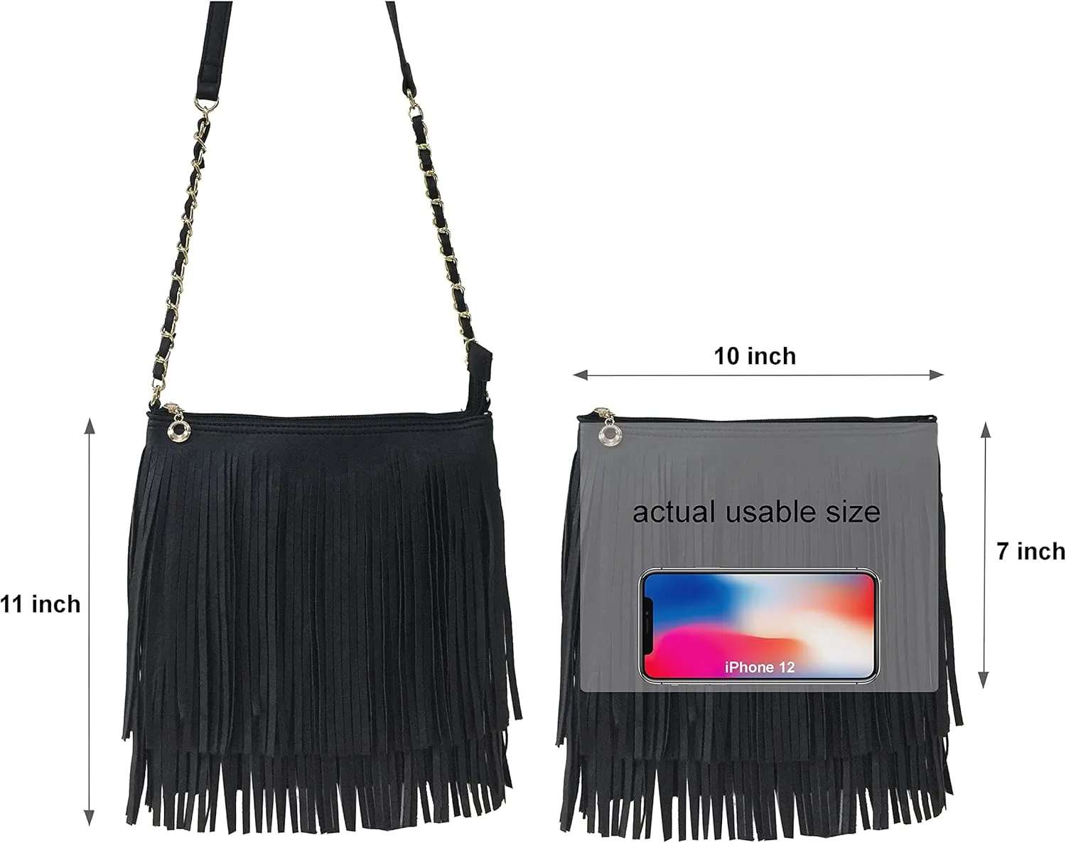 Solene Fringe Crossbody Shoulder Bag with Strap, Tassel Messenger bag, Country Style Western Fringe Purse for Women