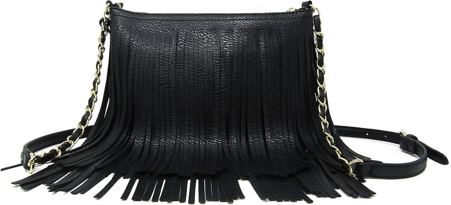 Solene Fringe Crossbody Shoulder Bag with Strap, Tassel Messenger bag, Country Style Western Fringe Purse for Women