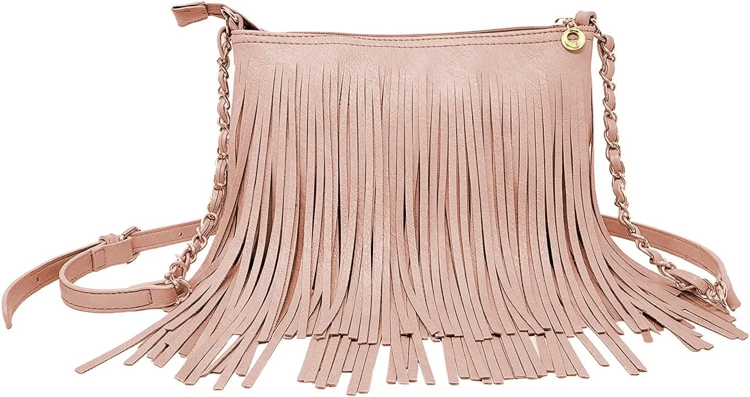Solene Fringe Crossbody Shoulder Bag with Strap, Tassel Messenger bag, Country Style Western Fringe Purse for Women