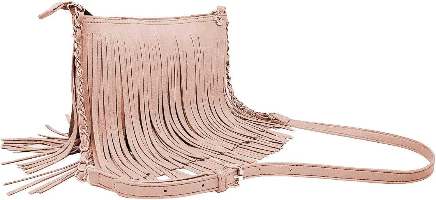 Solene Fringe Crossbody Shoulder Bag with Strap, Tassel Messenger bag, Country Style Western Fringe Purse for Women