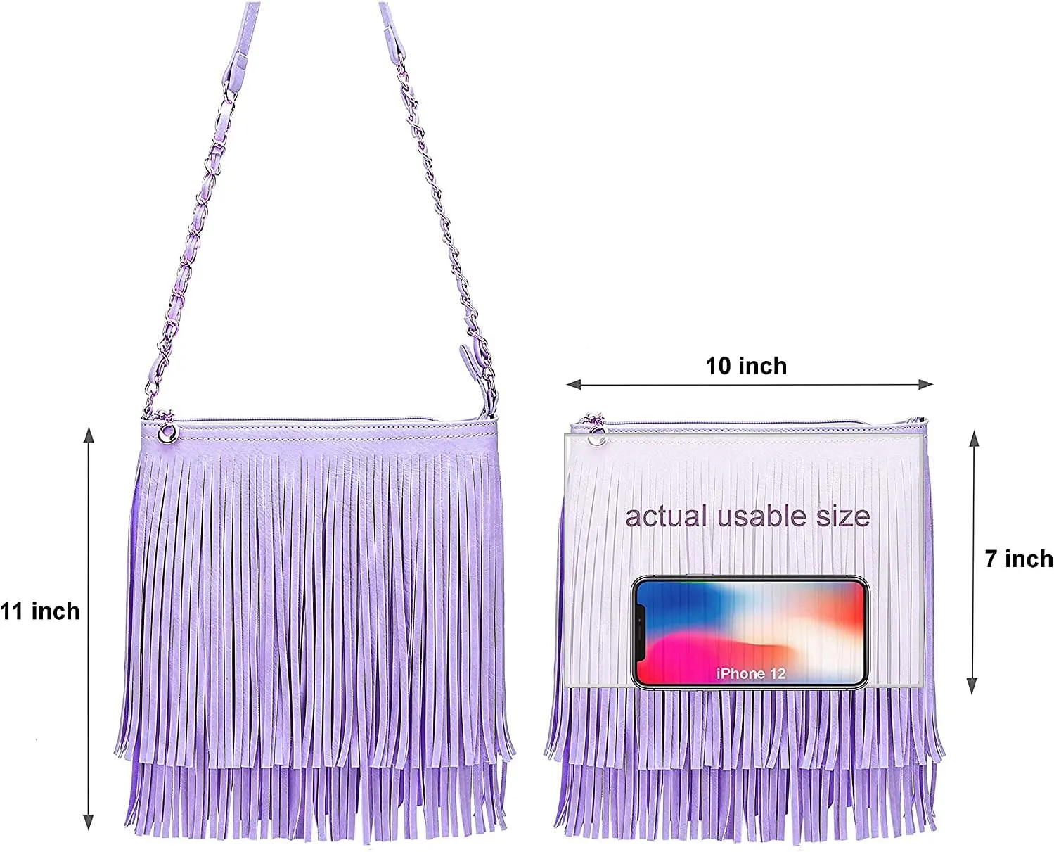 Solene Fringe Crossbody Shoulder Bag with Strap, Tassel Messenger bag, Country Style Western Fringe Purse for Women