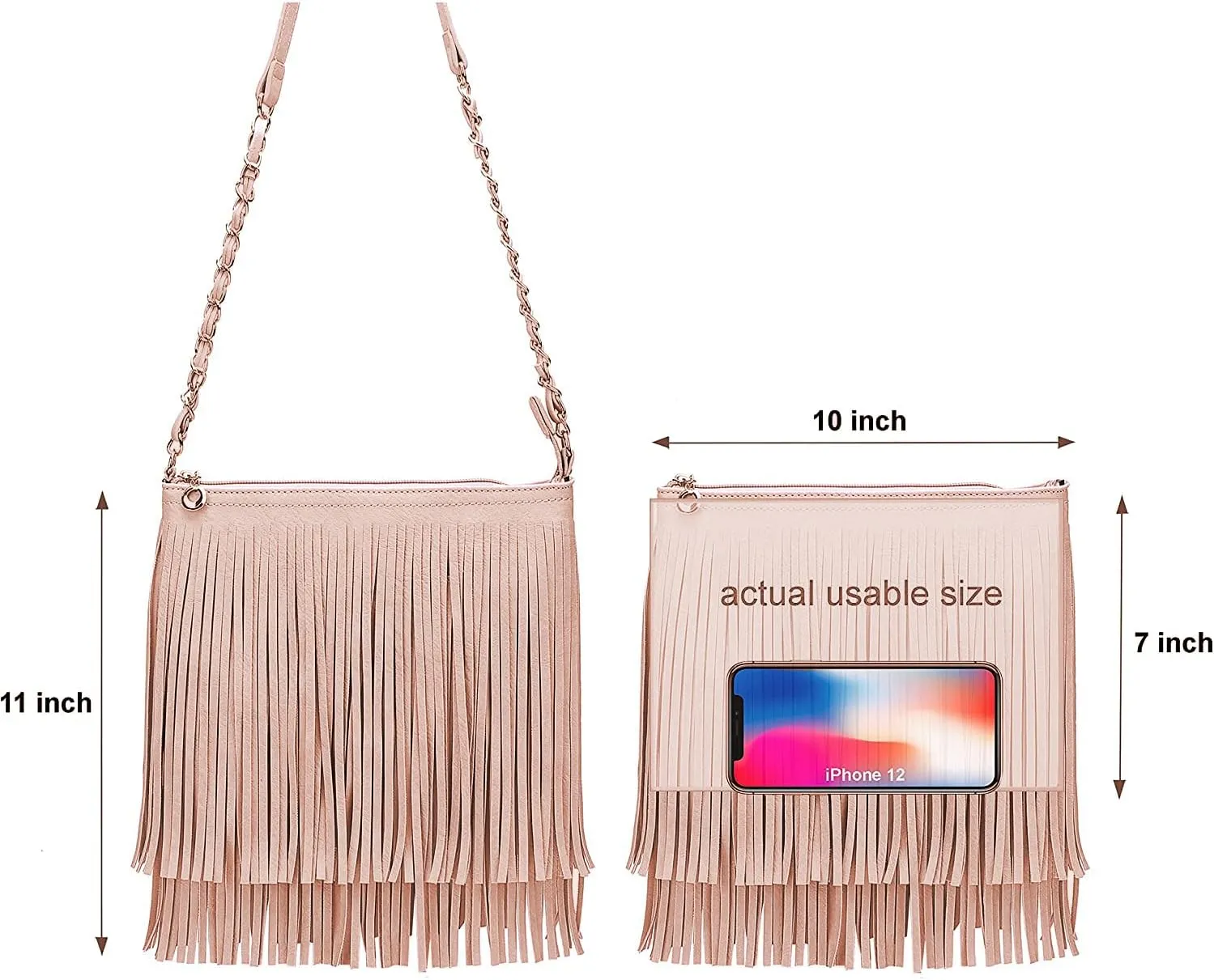Solene Fringe Crossbody Shoulder Bag with Strap, Tassel Messenger bag, Country Style Western Fringe Purse for Women