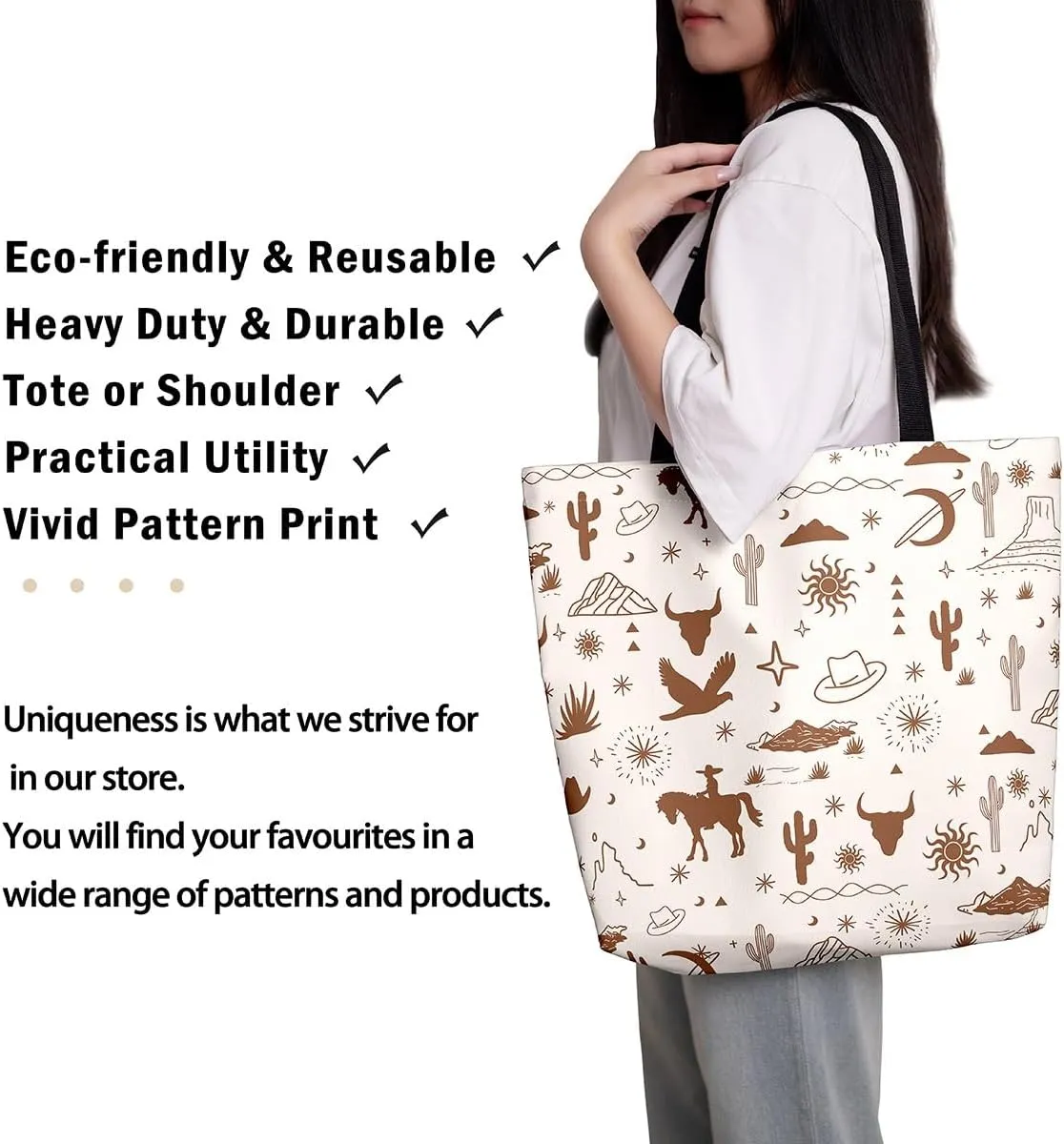 Southwestern Canvas Tote Bag Cabin Canvas Bag Woodland Wildlife Deer Pine Tree Mountain River Retro Tote Bag
