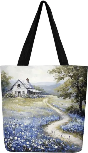 Southwestern Canvas Tote Bag Cabin Canvas Bag Woodland Wildlife Deer Pine Tree Mountain River Retro Tote Bag