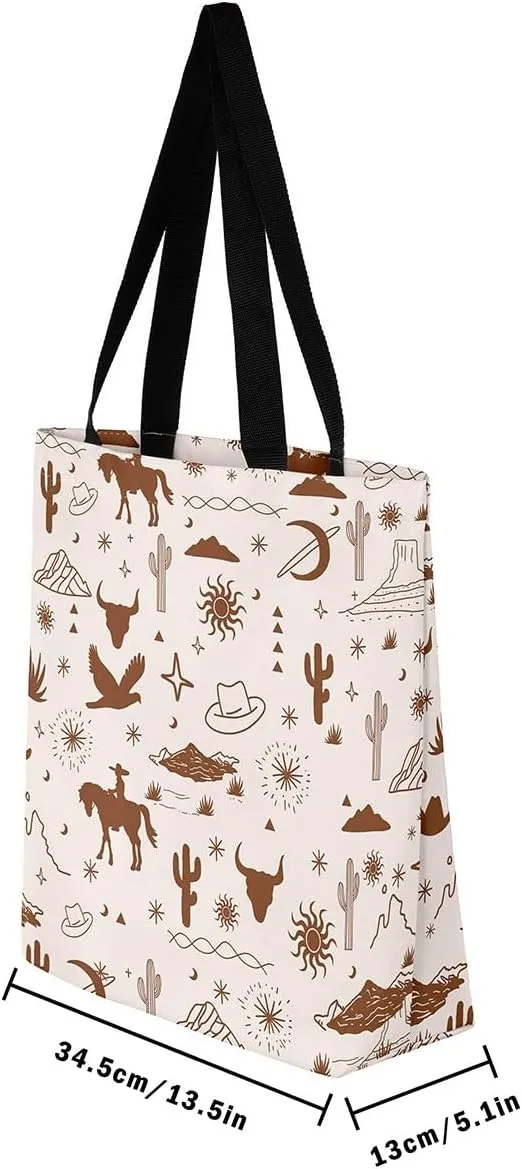 Southwestern Canvas Tote Bag Cabin Canvas Bag Woodland Wildlife Deer Pine Tree Mountain River Retro Tote Bag