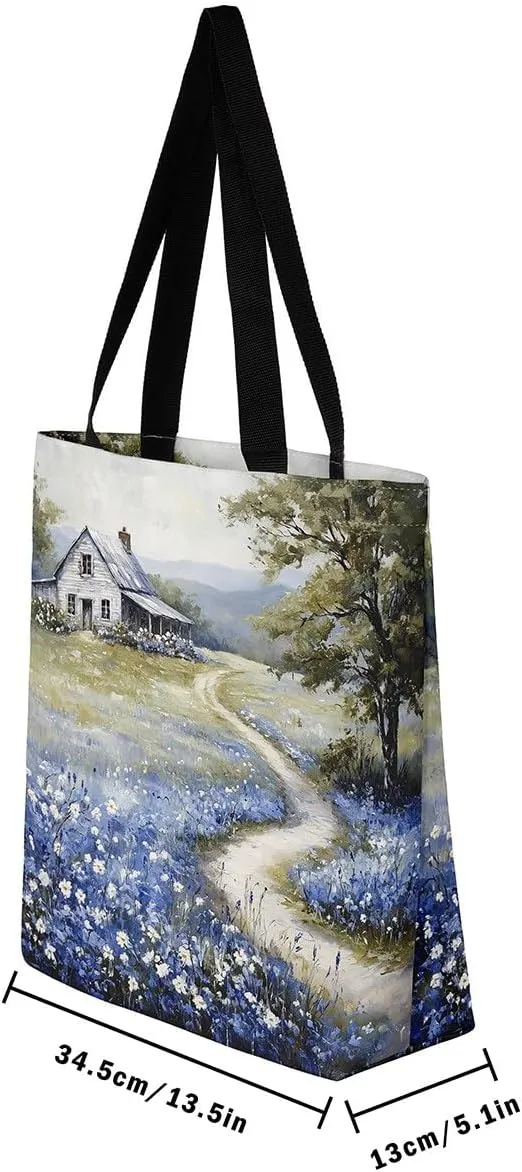 Southwestern Canvas Tote Bag Cabin Canvas Bag Woodland Wildlife Deer Pine Tree Mountain River Retro Tote Bag