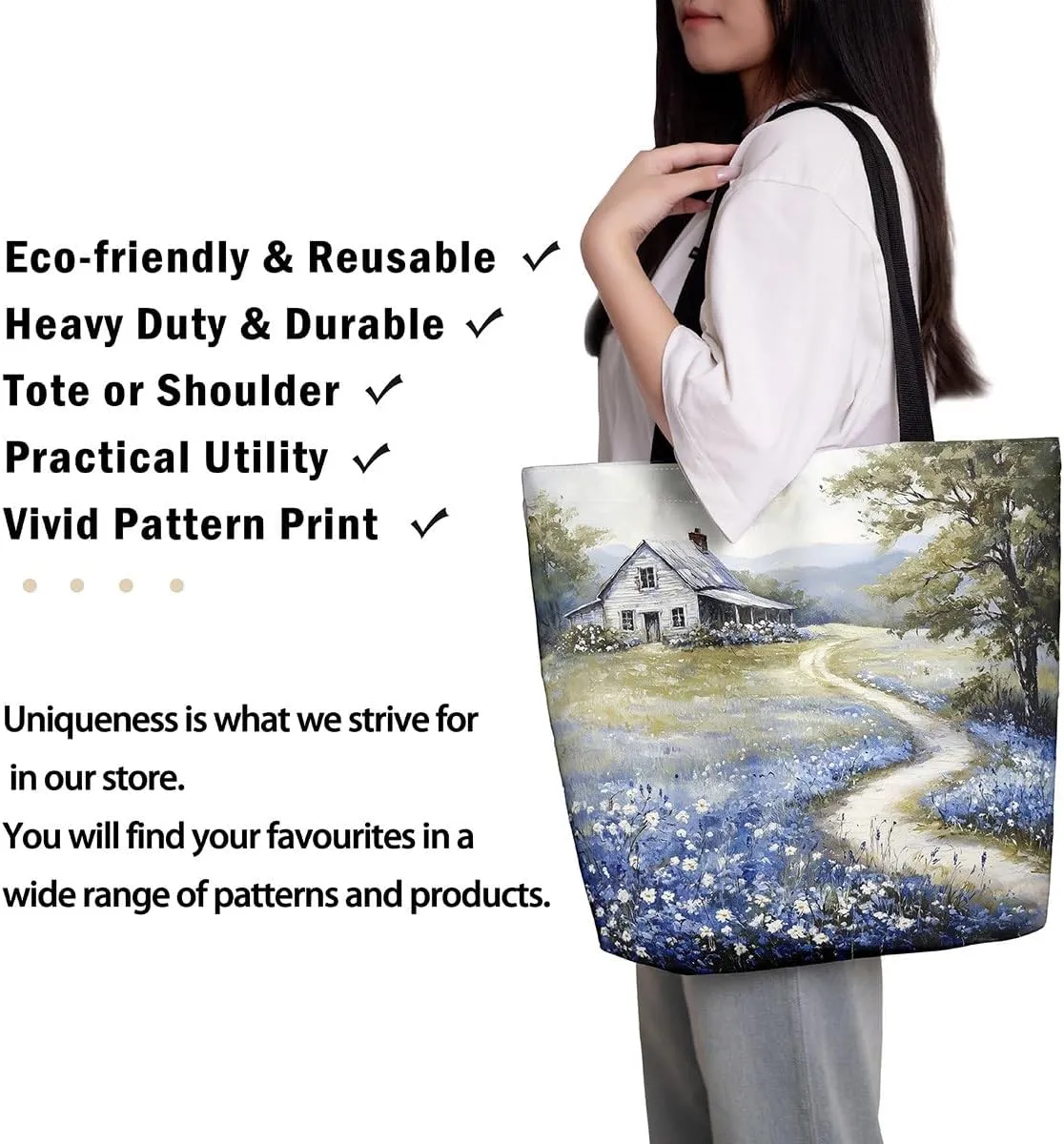 Southwestern Canvas Tote Bag Cabin Canvas Bag Woodland Wildlife Deer Pine Tree Mountain River Retro Tote Bag