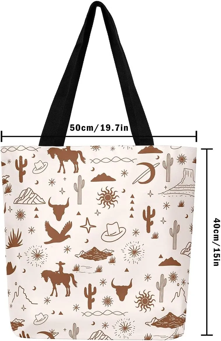 Southwestern Canvas Tote Bag Cabin Canvas Bag Woodland Wildlife Deer Pine Tree Mountain River Retro Tote Bag