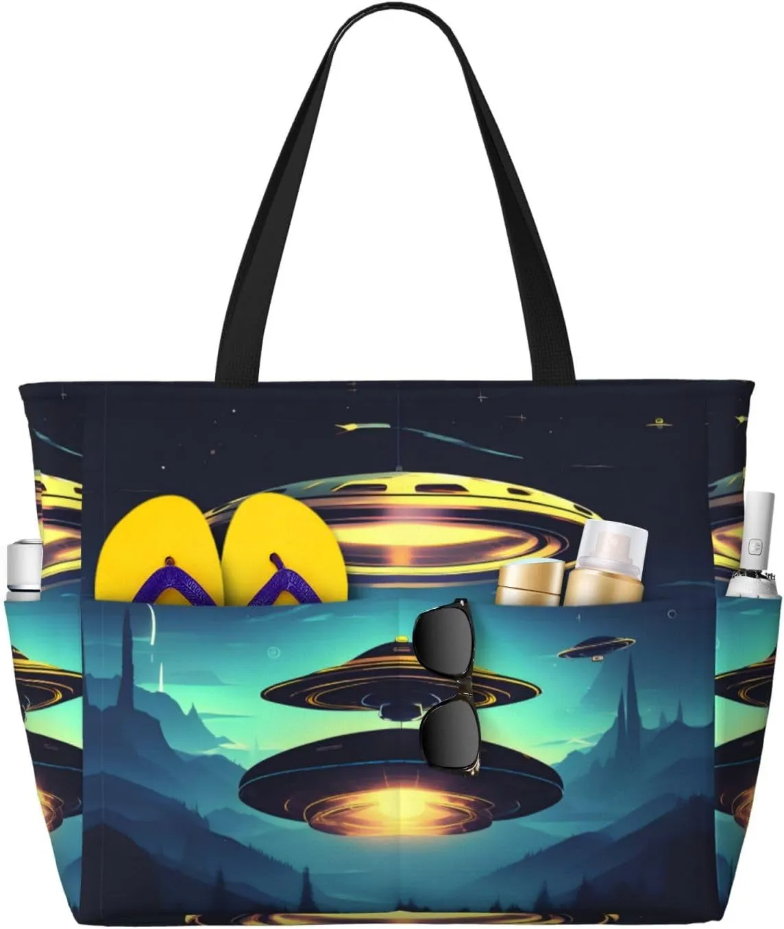 Spacious and Durable Spacecraft descend Printed Beach Travel Bag for Beach Trips, Grocery shopping, Swimming Pools