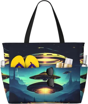 Spacious and Durable Spacecraft descend Printed Beach Travel Bag for Beach Trips, Grocery shopping, Swimming Pools