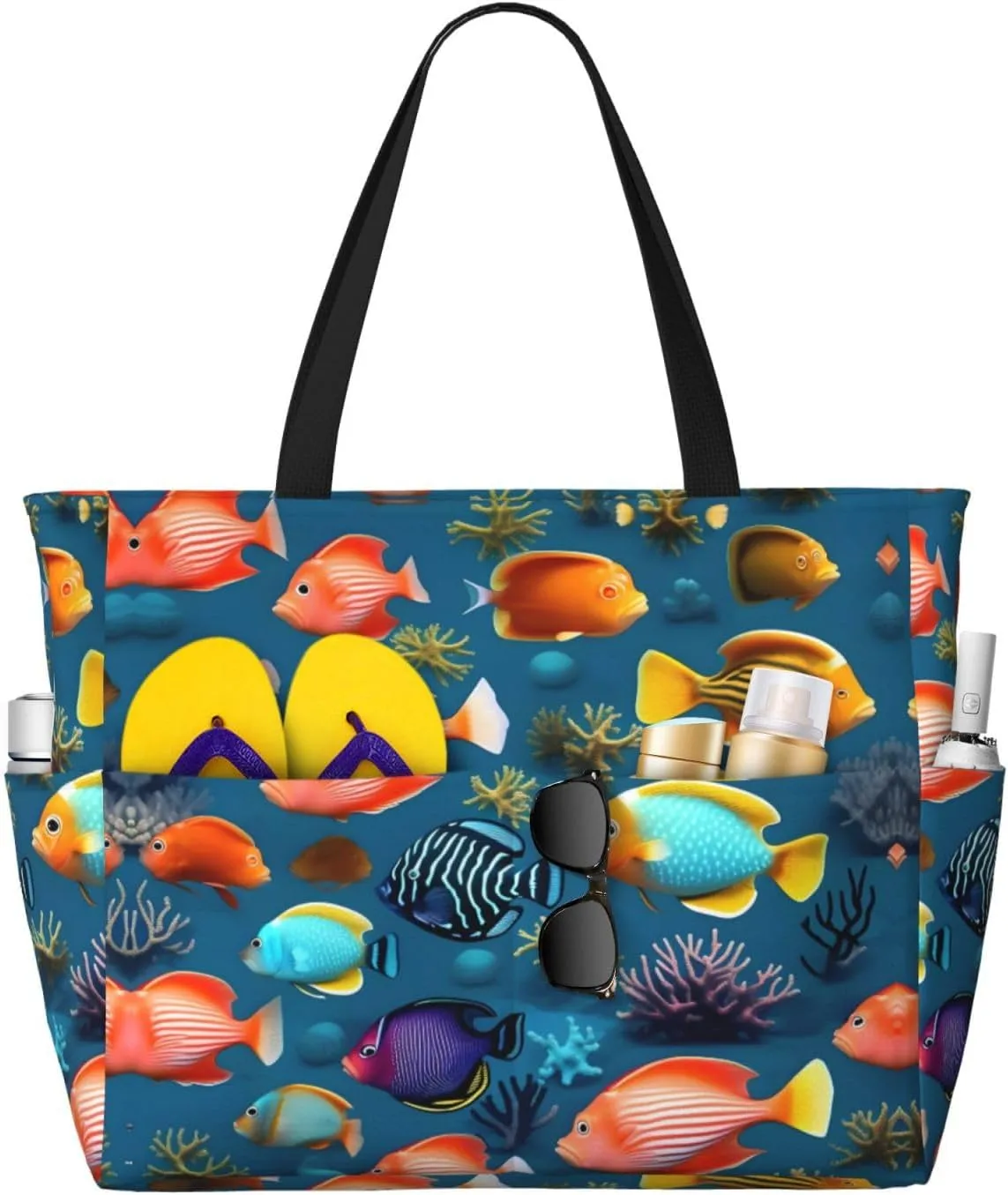 Spacious and Durable Submarine reef fish Printed Beach Travel Bag for Beach Trips, Grocery shopping, Swimming Pools