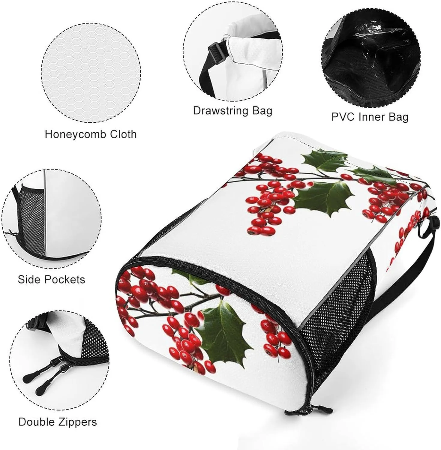 Sports Drawstring Backpack Lightweight Small Gym Bag Holly Berry Branches Gym Sackpack for Women Men