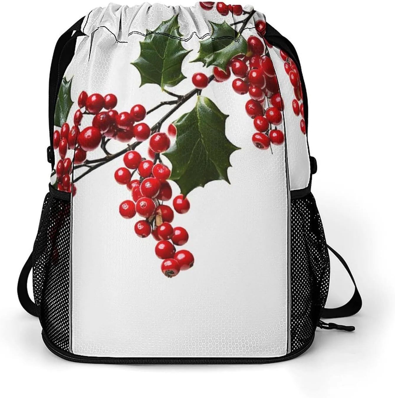 Sports Drawstring Backpack Lightweight Small Gym Bag Holly Berry Branches Gym Sackpack for Women Men