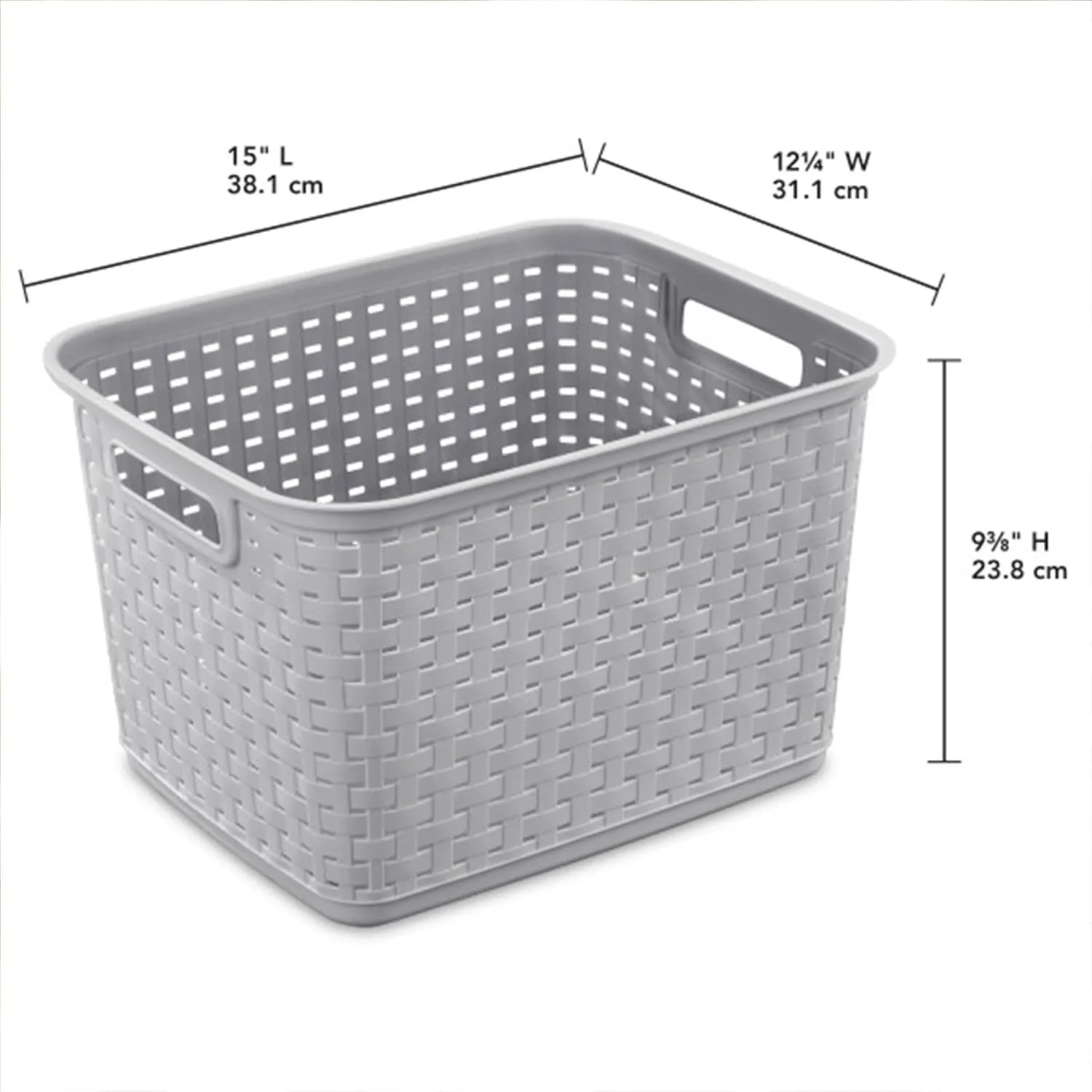 Sterilite 12 Pack Tall Weave Baskets, Plastic Decorative Storage Organizer Bin, Cement Gray