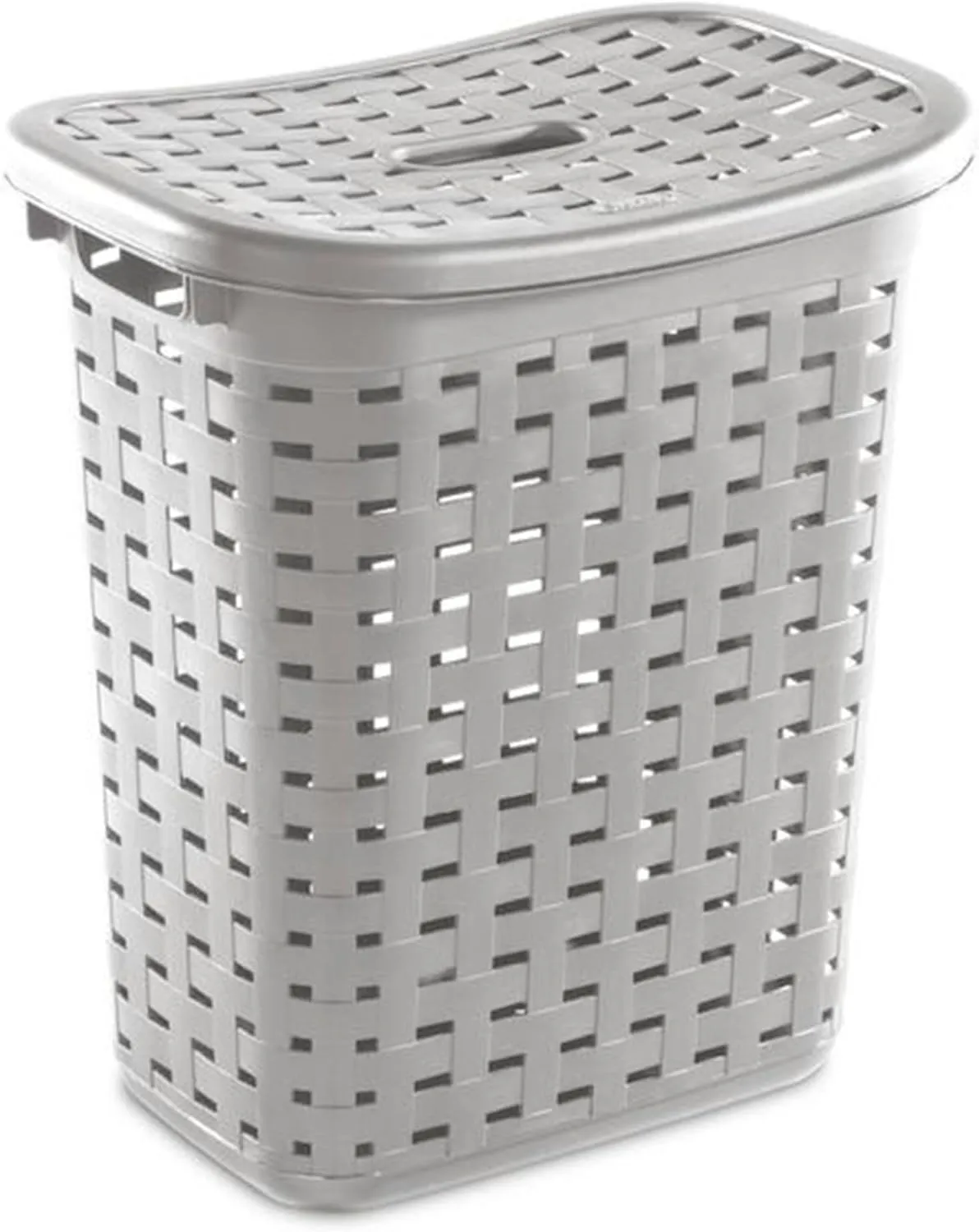 Sterilite Plastic Wicker Style Weave Laundry Hamper, Portable Slim Clothes Storage Basket Bin with Lid and Handles, Cement Gray, 4-Pack