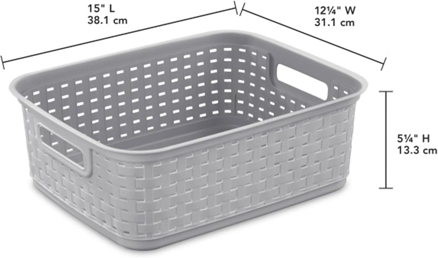 Sterilite Short Plastic Weave Storage Basket, Bin Organization for Countertops, Tabletops, and Shelves for Crafts, Jewelry, Gray, 6-Pack